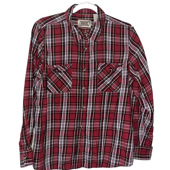 C E Schmidt Workwear‎ Shirt Womens Sz XL Cotton Plaid Button Up Red Long Sleeve - Picture 1 of 7